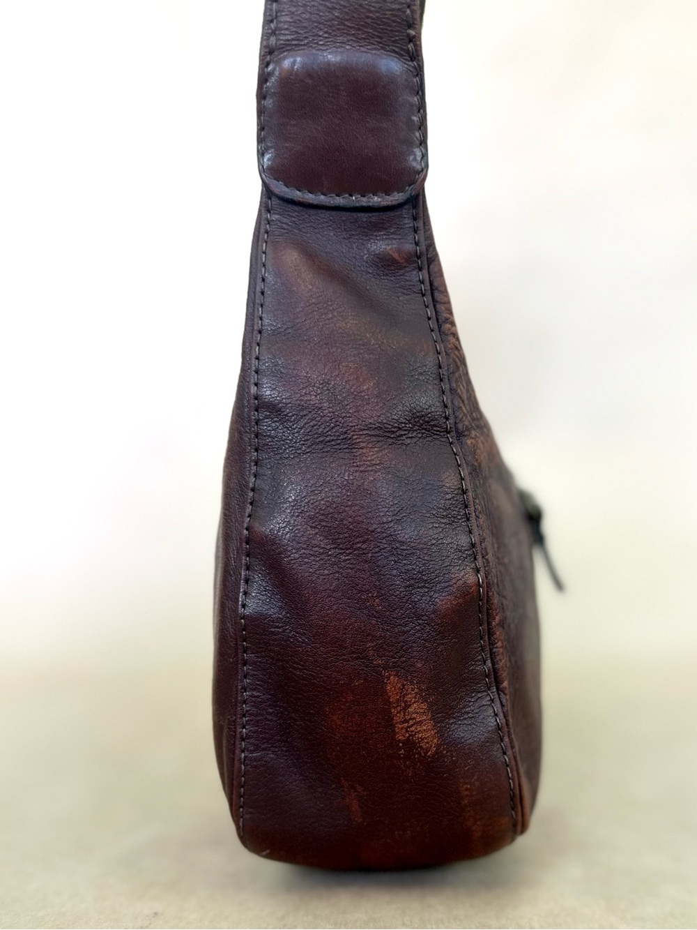 VTG Katana Brown Distressed Leather Shoulder Bag Hobo - Picture 4 of 8